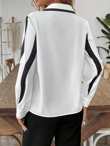 Clasi Women's Casual Color Contrast Print Shirt, Suitable For Commute