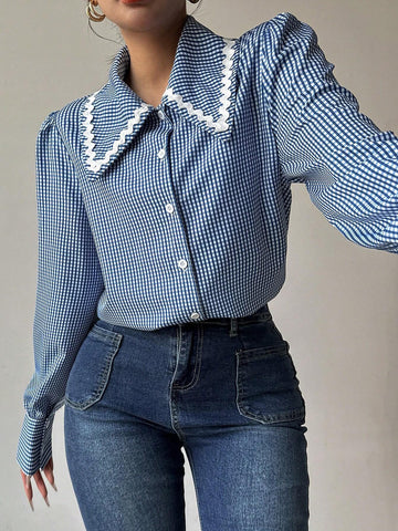 Clasi Women's Casual Elegant Plaid Print Front Button Long Sleeve Shirt