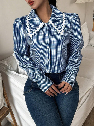 Clasi Women's Casual Elegant Plaid Print Front Button Long Sleeve Shirt