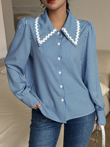Clasi Women's Casual Elegant Plaid Print Front Button Long Sleeve Shirt