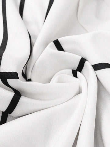 Clasi Women's Casual Geometric Print Roll Up Sleeve Blouse, Autumn