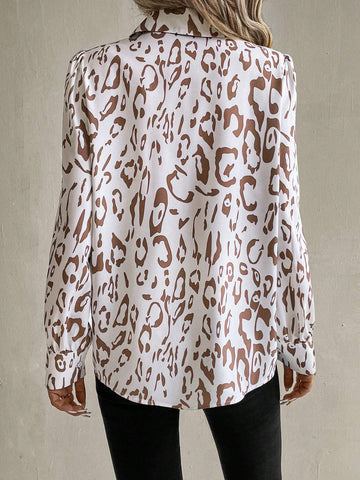 Clasi Women's Casual Leopard Print Puff Sleeve Blouse, Autumn
