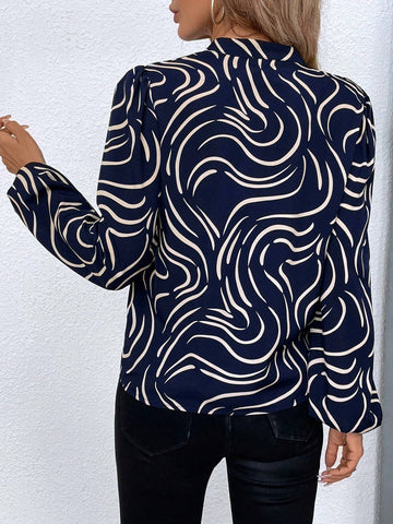 Clasi Women's Casual Long Sleeve Shirt With Random Print, Simple Style