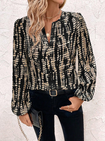 Clasi Women's Casual Notched Collar Long Sleeve Printed Blouse, Spring/Autumn