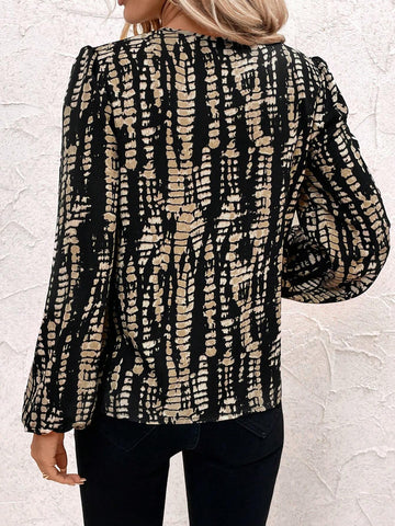 Clasi Women's Casual Notched Collar Long Sleeve Printed Blouse, Spring/Autumn