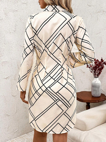 Women's Casual Plaid Print Cinched Waist Short Dress, Suitable For Autumn & Summer