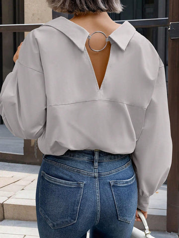 Clasi Women's Casual Solid Color Drop Shoulder Blouse, Spring/Autumn