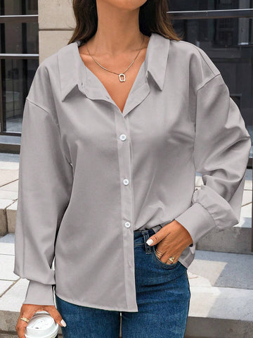 Clasi Women's Casual Solid Color Drop Shoulder Blouse, Spring/Autumn