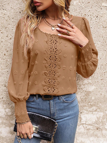 Clasi Women's Casual Swiss Dot Print Round Neck Long Sleeve Shirt For Autumn