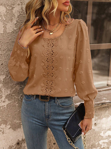 Clasi Women's Casual Swiss Dot Print Round Neck Long Sleeve Shirt For Autumn