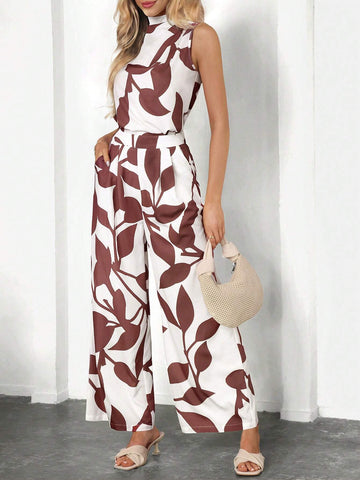 Women's Casual Two Piece Set With Botanical Print