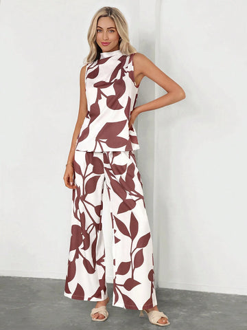 Women's Casual Two Piece Set With Botanical Print