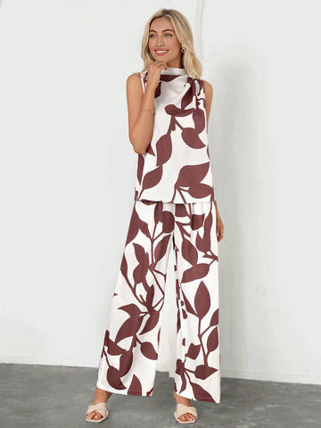 Women's Casual Two Piece Set With Botanical Print