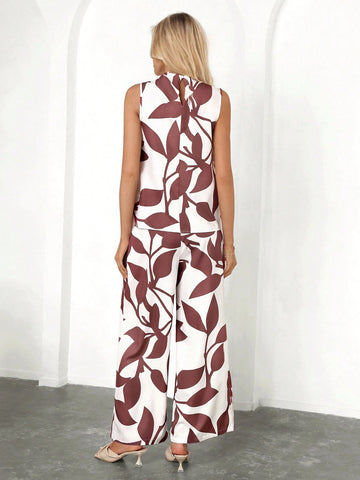 Women's Casual Two Piece Set With Botanical Print