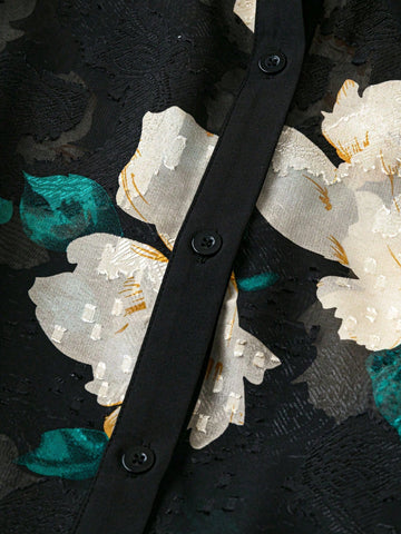 Clasi Women's Chiffon Cutwork Patchwork Front Button Regular Elegant Blouse