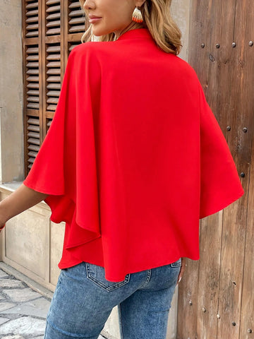 Clasi Women's Chinese Style Cloak Buttoned Poncho Blouse