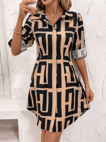Women's Cinched Waist Midi Shirt Dress, Office Wear