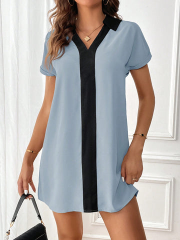 Women's Color Block Notched Neckline Dress