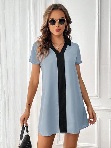 Women's Color Block Notched Neckline Dress