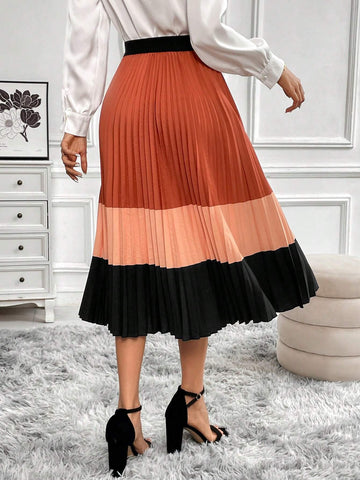Clasi Women's Color Block Pleated Long Skirt