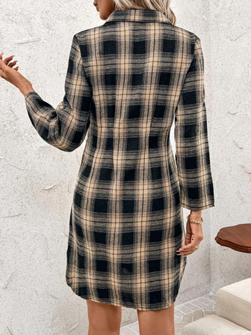 Women's Cotton Plaid Shirt Dress, Autumn/Winter