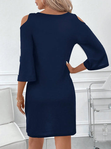 Women's Elegant Color Block Rose Print Off Shoulder Mini Dress