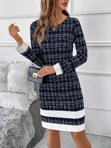 Women's Elegant Knitted Color Block Casual Dress