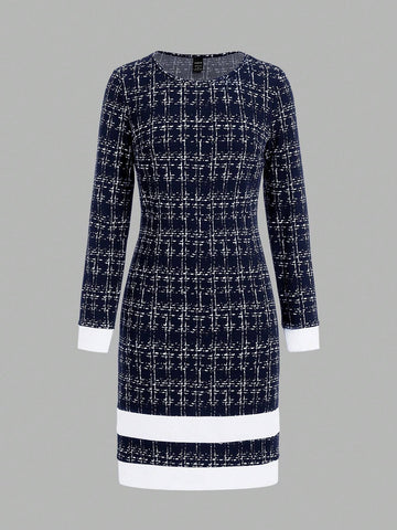Women's Elegant Knitted Color Block Casual Dress