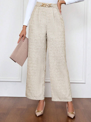 Clasi Women's Elegant Loose Wide Leg Pants With Waist Chain Decor, For Commute Business Casual Women
