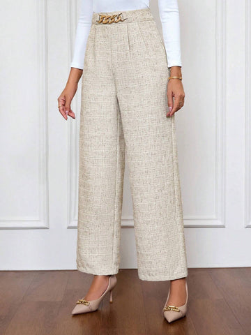 Clasi Women's Elegant Loose Wide Leg Pants With Waist Chain Decor, For Commute Business Casual Women