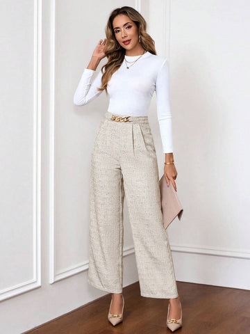 Clasi Women's Elegant Loose Wide Leg Pants With Waist Chain Decor, For Commute Business Casual Women