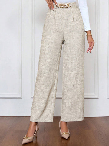Clasi Women's Elegant Loose Wide Leg Pants With Waist Chain Decor, For Commute Business Casual Women