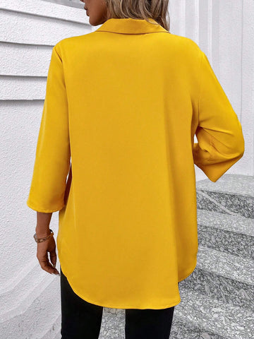 Clasi Women's Elegant Puff Sleeve Loose Fit Shirt With Lapel Collar