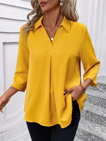 Clasi Women's Elegant Puff Sleeve Loose Fit Shirt With Lapel Collar