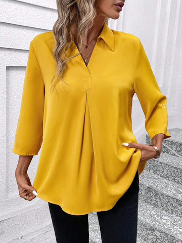 Clasi Women's Elegant Puff Sleeve Loose Fit Shirt With Lapel Collar