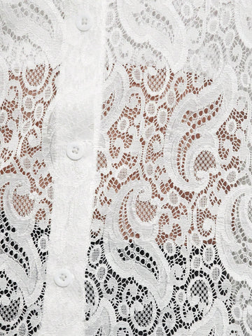 Clasi Women's Elegant Sheer Lace Blouse, Solid Color, Christmas Party Dress