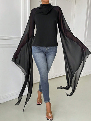 Clasi Women's Elegant Solid Color Batwing Sleeve Blouse, Autumn