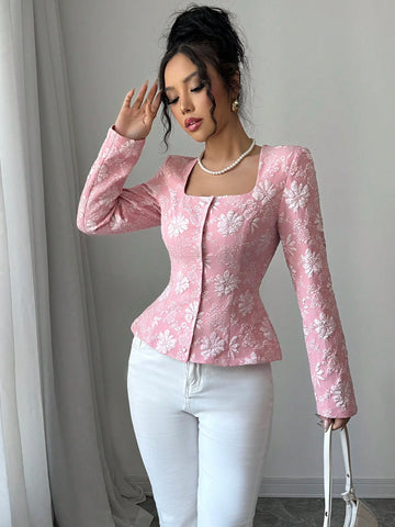 Clasi Women's Elegant Trapezoid Collar Button Down Long Sleeve Shirt,