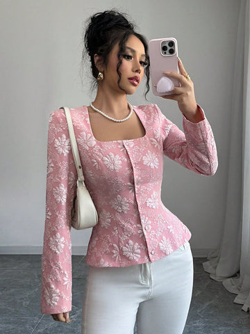 Clasi Women's Elegant Trapezoid Collar Button Down Long Sleeve Shirt,