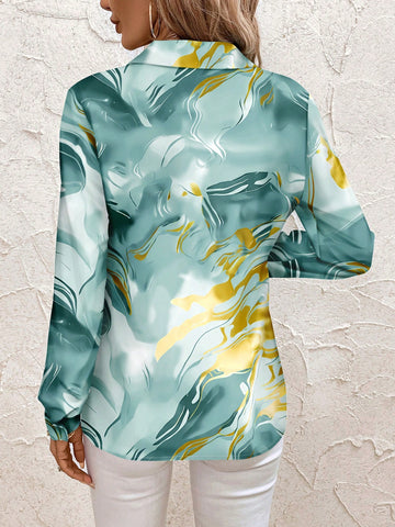 Clasi Women's Fashion Commuter Marble Print Shirt