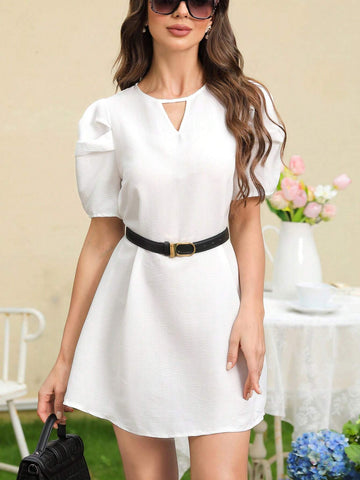 Women's Fashion Solid Color Short Sleeve Dress