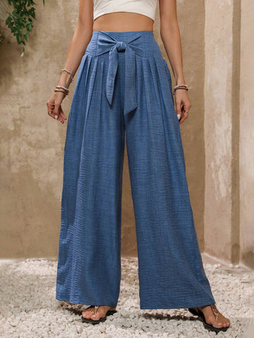 Clasi Women's Fashion Wide-Leg Pants With Bow Detail