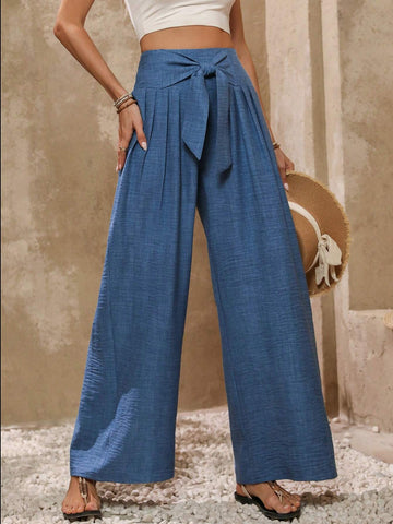 Clasi Women's Fashion Wide-Leg Pants With Bow Detail