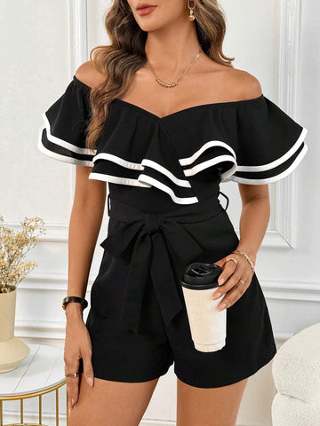 Women's Fashionable Ruffle Trimmed Summer Romper