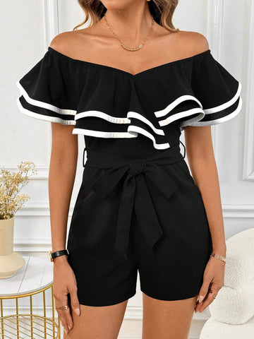 Women's Fashionable Ruffle Trimmed Summer Romper