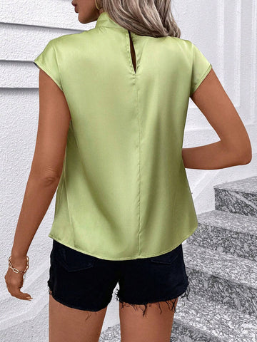 Clasi Women's Fashionable Solid Color Sleeveless Stand Collar Satin Blouse