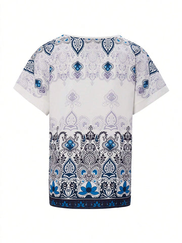 Clasi Women's Fashionable Summer Floral Print Short Sleeve Shirt, Casual Style