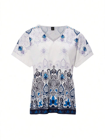 Clasi Women's Fashionable Summer Floral Print Short Sleeve Shirt, Casual Style