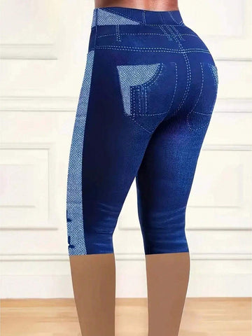 Clasi Women's Fashionable Summer Printed Leggings With Denim Look