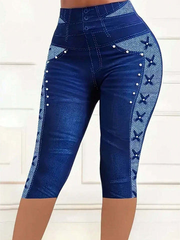 Clasi Women's Fashionable Summer Printed Leggings With Denim Look